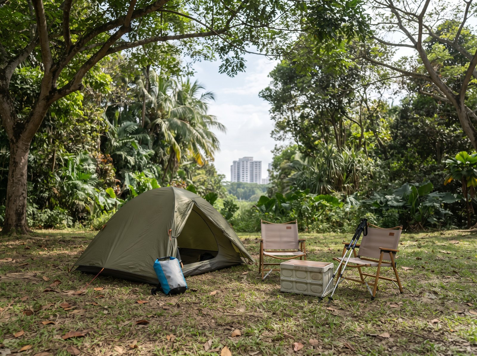 Camping tents, coolers and trekking gear